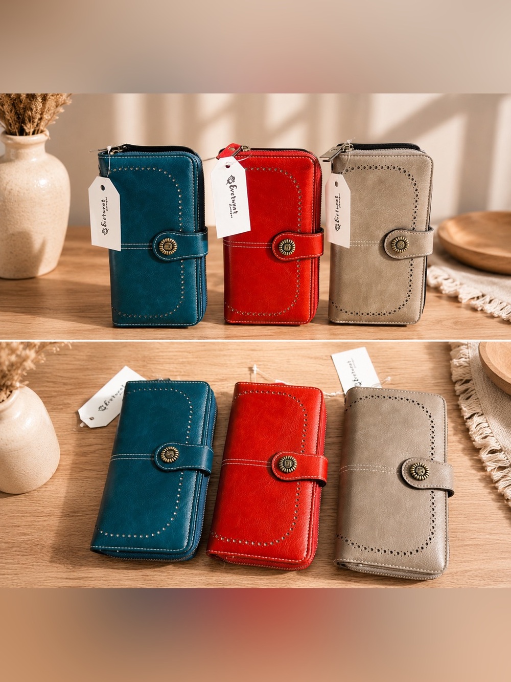 🆕 3/$25Trio of Zip Wallets - Teal, Red, Taupe